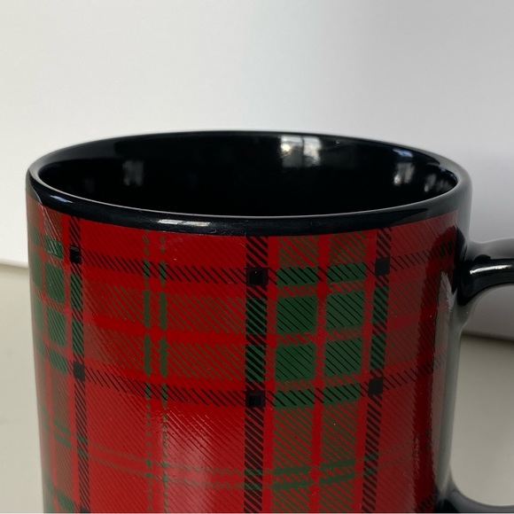 Pier 1 Mug Tartan Plaid Red Black Vintage EUC Coffee Stoneware Japan Retired - Picture 7 of 14